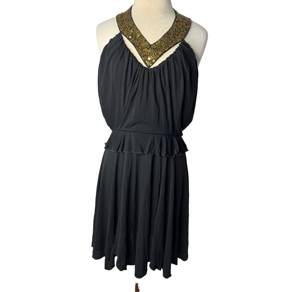 Development Black Halter Dress Medium Gold Sequence Open Back